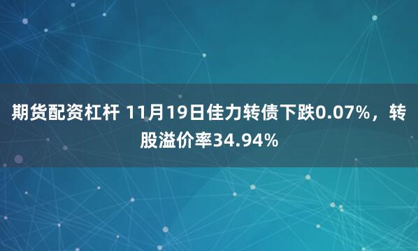期货配资杠杆 11月19日佳力转债下跌0.07%，转股溢价率34.94%