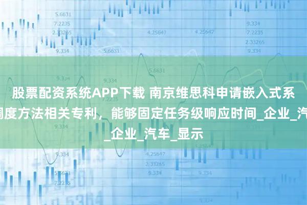 股票配资系统APP下载 南京维思科申请嵌入式系统任务调度方法相关专利，能够固定任务级响应时间_企业_汽车_显示